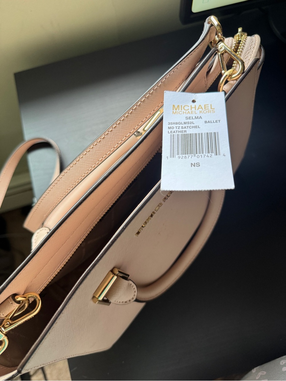 NWT Michael Kors Selma Medium Saffiano Leather Satchel Crossbody Pink Coquette - Picture 3 of 8